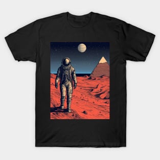 Pyramids On Mars Space Astronaut Art T-Shirt